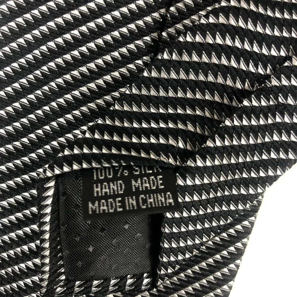 DONA Black & White Geometric Micro Pattern Tie 100% Silk Handmade Necktie Long
